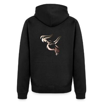 Stier Stierkopf Kopf Logo Steak Beast Gym Horn - Unisex Premium Bio Zip Hoodie - Schwarz - Hinten - Nico (187cm)