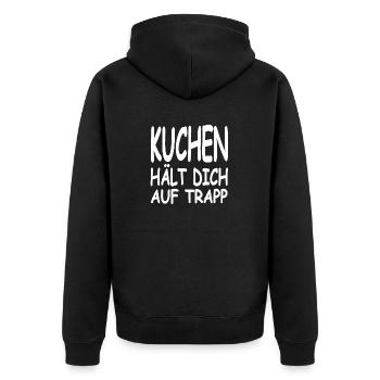 Kuchen - Unisex Premium Bio Zip Hoodie - Schwarz - Hinten - Nico (187cm)