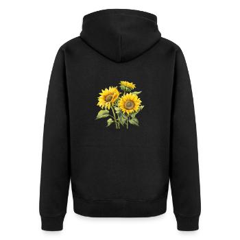 Sonnenblumenblüte - Unisex Premium Bio Zip Hoodie - Schwarz - Hinten - Nico (187cm)