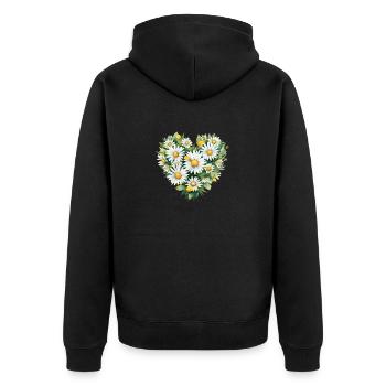 Gänseblümchen-Herz - Unisex Premium Bio Zip Hoodie - Schwarz - Hinten - Nico (187cm)