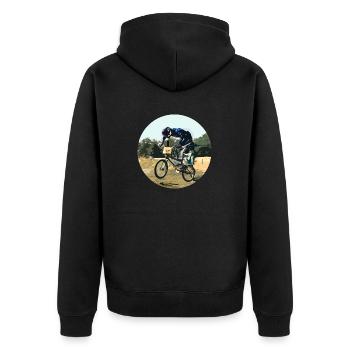 BMX - Unisex Premium Bio Zip Hoodie - Schwarz - Hinten - Nico (187cm)