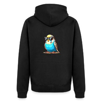 Budgie with sunglasses - Unisex Premium Organic Zip Hoodie - black - Back - Nico (187cm)