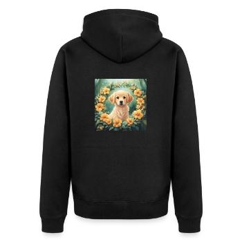 Cute Kawaii Baby Golden Retriever Floral - Unisex Premium Organic Zip Hoodie - black - Back - Nico (187cm)