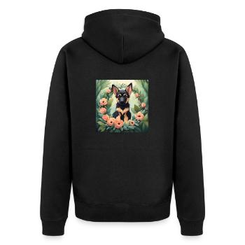 Cute Kawaii Baby German Shepherd Floral - Unisex Premium Organic Zip Hoodie - black - Back - Nico (187cm)
