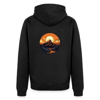 Majestätisches Leuchten der Berge - Unisex Premium Bio Zip Hoodie - Schwarz - Hinten - Nico (187cm)