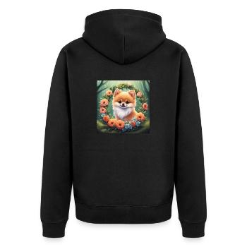 Cute Kawaii Baby Pomeranian Floral - Unisex Premium Organic Zip Hoodie - black - Back - Nico (187cm)
