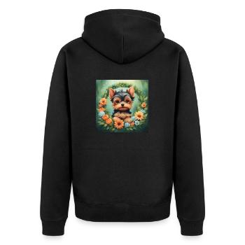 Cute Kawaii Baby Yorkshire terrier Floral - Unisex Premium Organic Zip Hoodie - black - Back - Nico (187cm)