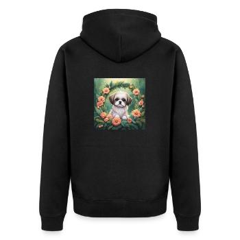 Cute Kawaii Baby Shih Tzu Floral - Unisex Premium Organic Zip Hoodie - black - Back - Nico (187cm)