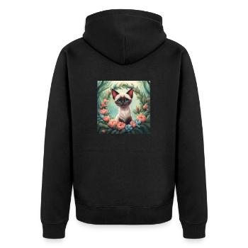 Cute Kawaii Baby Siamese Cat Floral - Unisex Premium Organic Zip Hoodie - black - Back - Nico (187cm)