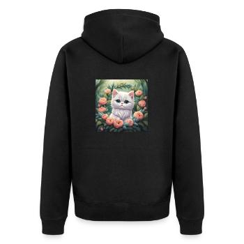 Cute Kawaii Baby Persian Cat Floral - Unisex Premium Organic Zip Hoodie - black - Back - Nico (187cm)