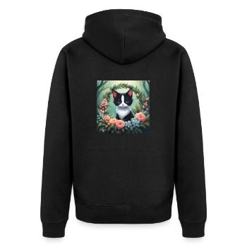 Cute Kawaii Baby Tuxedo Cat Floral - Unisex Premium Organic Zip Hoodie - black - Back - Nico (187cm)