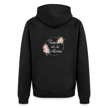 Trauzeuge der Braut mit rosa Blumen - passendes T-Shirt - Unisex Premium Bio Zip Hoodie - Schwarz - Hinten - Nico (187cm)