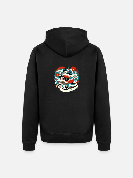 La Saint-Valentin, illustration d’amour passionné de natation - Veste à capuche bio Premium Unisexe - noir
