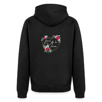 Brauttrauzeuge geblümtes Herz - passendes T-Shirt - Unisex Premium Bio Zip Hoodie - Schwarz - Hinten - Nico (187cm)