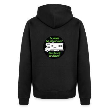 Wohnmobil,Camping,Fun Shirt,Wohnmobil zu Hause(25) - Unisex Premium Bio Zip Hoodie - Schwarz - Hinten - Nico (187cm)
