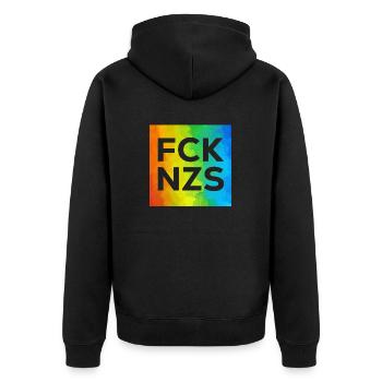 Fck NZS Cutout Regenbogen - Unisex Premium Bio Zip Hoodie - Schwarz - Hinten - Nico (187cm)