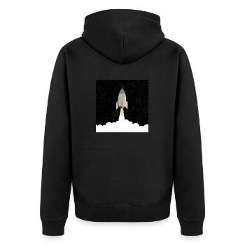 Raketenstart - Unisex Premium Bio Zip Hoodie - Schwarz - Hinten - Nico (187cm)
