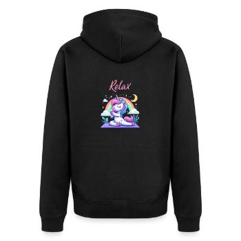 Einhorn Yoga - Unisex Premium Bio Zip Hoodie - Schwarz - Hinten - Nico (187cm)