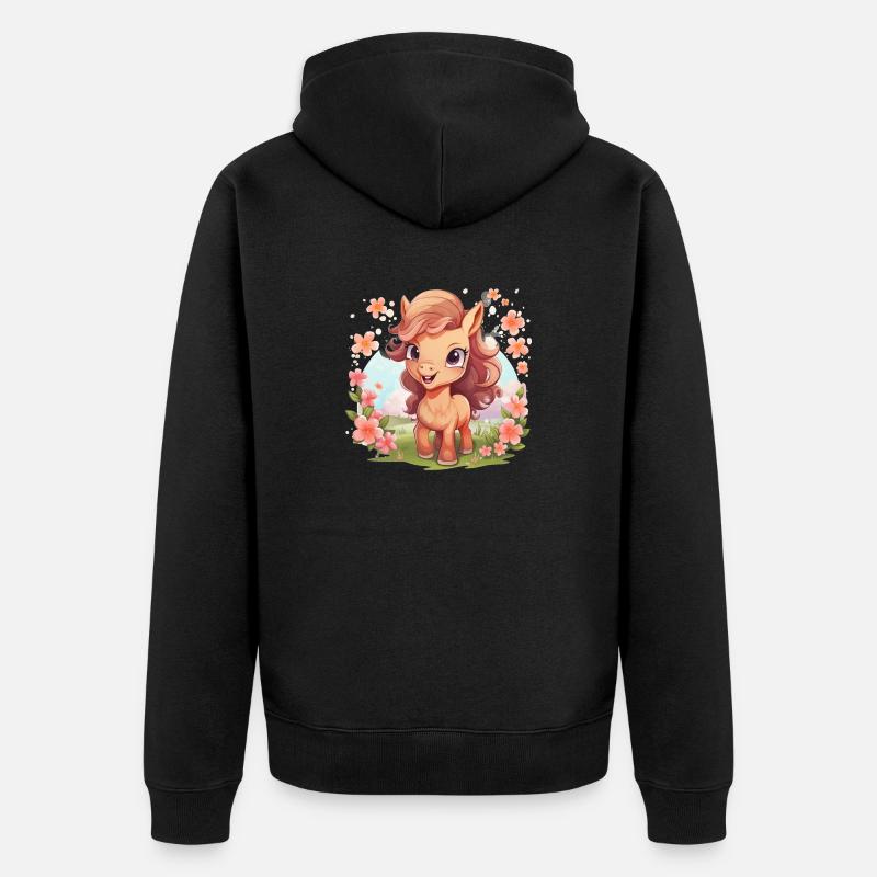 Kawaii Pony Spring - Veste à capuche bio Premium Unisexe - noir