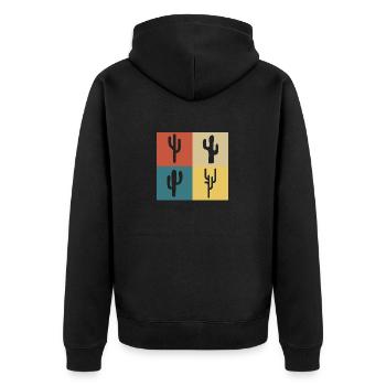 Retro Vintage Kaktus - Unisex Premium Bio Zip Hoodie - Schwarz - Hinten - Nico (187cm)