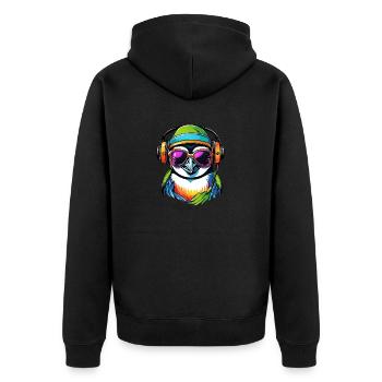 Cooler lustiger Gamer Pinguin - Unisex Premium Bio Zip Hoodie - Schwarz - Hinten - Nico (187cm)