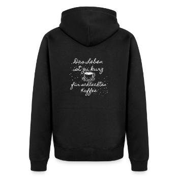 KAFFEE - Unisex Premium Bio Zip Hoodie - Schwarz - Hinten - Nico (187cm)