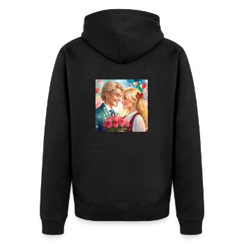 Verliebt sein, ist schön - Unisex Premium Bio Zip Hoodie - Schwarz - Hinten - Nico (187cm)
