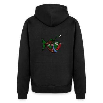 Fisch - Unisex Premium Bio Zip Hoodie - Schwarz - Hinten - Nico (187cm)