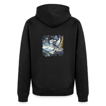 Vogel auf einen Felsvorsprung | Bird in mystery - Unisex Premium Bio Zip Hoodie - Schwarz - Hinten - Nico (187cm)
