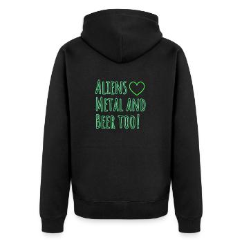 Aliens love Metal and Beer too - Unisex Premium Bio Zip Hoodie - Schwarz - Hinten - Nico (187cm)