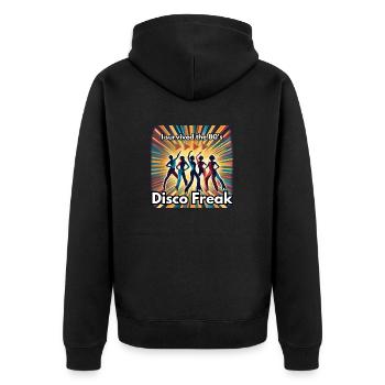 Italo Disco T-Shirt Freak 80er Jahre - Unisex Premium Bio Zip Hoodie - Schwarz - Hinten - Nico (187cm)