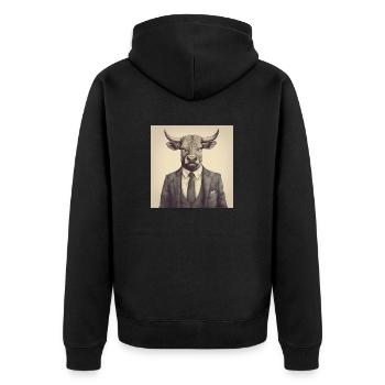 Business Bull - Unisex Premium Organic Zip Hoodie - black - Back - Nico (187cm)