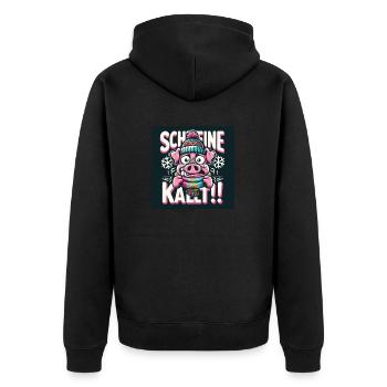 Schweinekalt! - Unisex Premium Bio Zip Hoodie - Schwarz - Hinten - Nico (187cm)