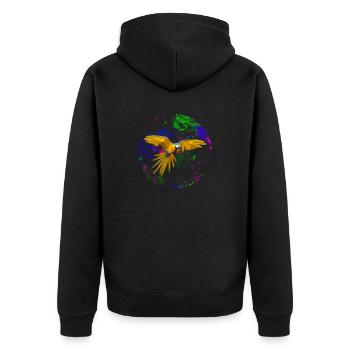 Ara Flug vor Farbspritzern - Unisex Premium Bio Zip Hoodie - Schwarz - Hinten - Nico (187cm)