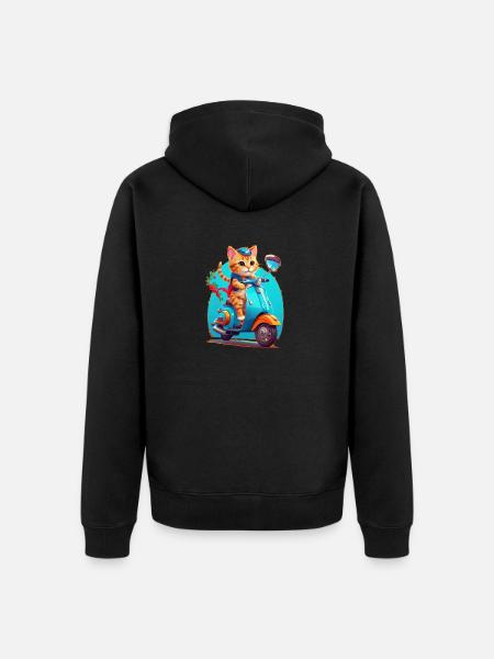 Katze fährt Roller - Unisex Premium Bio Zip Hoodie - Schwarz