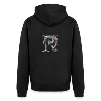 Buchstabe "N" im Drachendesign. - Unisex Premium Bio Zip Hoodie - Schwarz - Hinten - Nico (187cm)