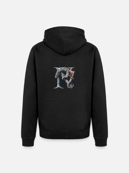 Letter "N" in dragon design. - Unisex Premium Organic Zip Hoodie - black