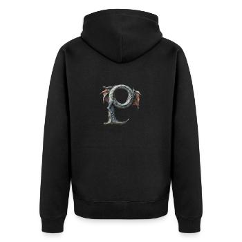 Buchstabe "P" im Drachendesign. - Unisex Premium Bio Zip Hoodie - Schwarz - Hinten - Nico (187cm)