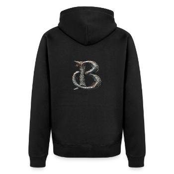 Buchstabe "B" im Drachendesign. - Unisex Premium Bio Zip Hoodie - Schwarz - Hinten - Nico (187cm)
