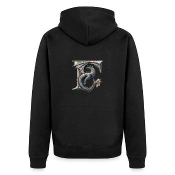 Buchstabe "F" im Drachendesign. - Unisex Premium Bio Zip Hoodie - Schwarz - Hinten - Nico (187cm)