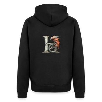 Buchstabe "H" im Drachendesign. - Unisex Premium Bio Zip Hoodie - Schwarz - Hinten - Nico (187cm)