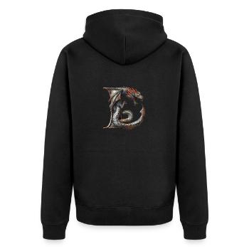Buchstabe "L" im Drachendesign. - Unisex Premium Bio Zip Hoodie - Schwarz - Hinten - Nico (187cm)