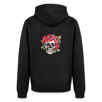Crâne avec des roses rouges - Veste à capuche bio Premium Unisexe - noir - Dos - Nico (187cm)
