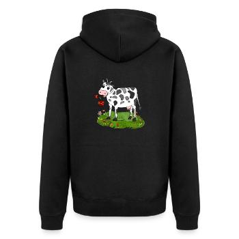 Cow - Unisex Premium Organic Zip Hoodie - black - Back - Nico (187cm)
