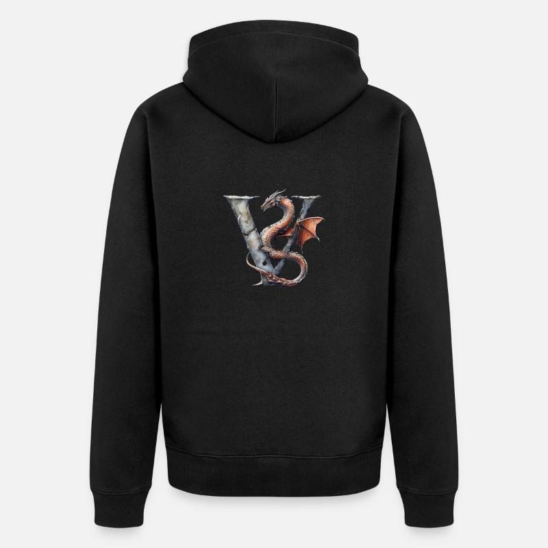 Lettre « V » en forme de dragon. - Veste à capuche bio Premium Unisexe - noir