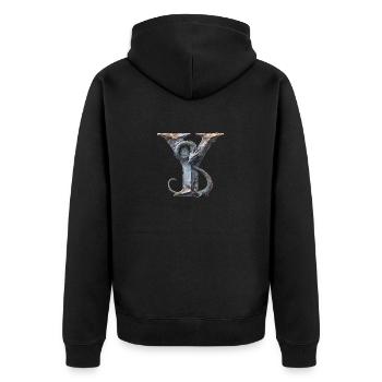 Buchstabe "Y" im Drachendesign. - Unisex Premium Bio Zip Hoodie - Schwarz - Hinten - Nico (187cm)