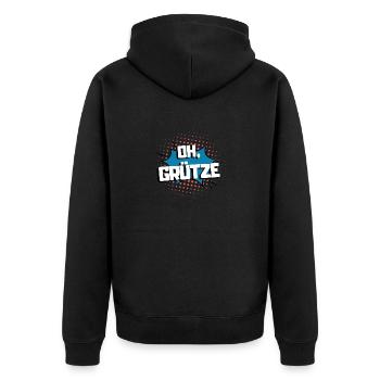 GRÜTZE - oh Grütze - Unisex Premium Bio Zip Hoodie - Schwarz - Hinten - Nico (187cm)
