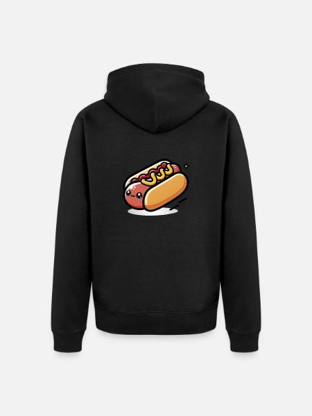Cute Kawaii Hot dog - Unisex Premium Organic Zip Hoodie - black
