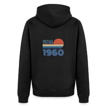 Vintage 1960er Jahre - Unisex Premium Bio Zip Hoodie - Schwarz - Hinten - Nico (187cm)