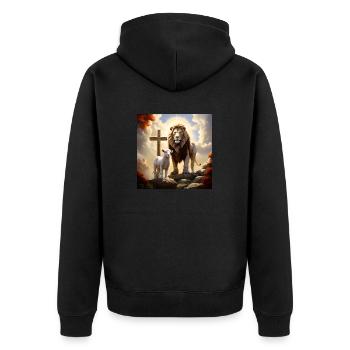 A strong Lion and a Lamb 2 - Unisex Premium Bio Zip Hoodie - Schwarz - Hinten - Nico (187cm)